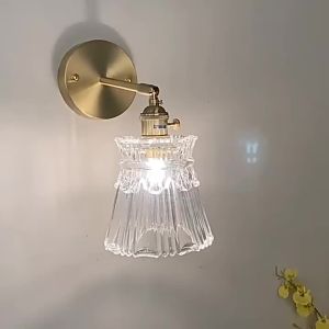 SXH Japanese-style retro pure copper glass wall lamp post-modern minimalist living room bedroom bedside Nordic-style creative American lighting fixture