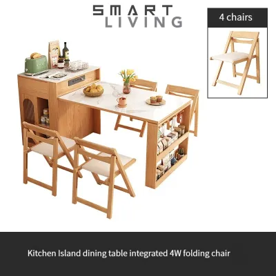 【Pre-order】Japanese Style Rock Plate Island Dining Table with Integrated and Expandable Small Household Kitchen - Bar - Storage Cabinet - Restaurant Dining Table