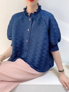 เสื้อแจคคาดมีจีบสำหรับผู้หญิงอารมณ์ Comfort ดูอ่อนเยาว์และลำลองเฉพาะที่แขนโคมไฟ - สีของเลิศ ขนาดของใบสูงสำหรับผู้ปกฏิรูปแบบ 18 ชั่วโมง