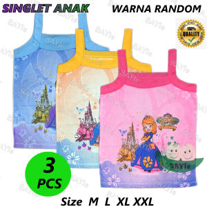 BAYIe - 3 PCS Kaos Singlet/Tanktop/Tengtop/Kutung Anak Perempuan Cewek Motif Mata/Sofia Size M L XL