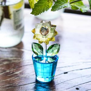 H&D HYALINE & DORA Crystal Sunflower Figurine Collectible Glass Flower Ornament Statue for Valentines Day Wedding Gifts for Women