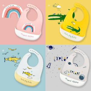 (🔔ราคาถูกว่าซื้อ) ผ้ากันเปื้อนซิลิโคน พร้อมถาดรอง Silicone Baby Apron ซิลิโคนกันเปื้อน ผ้ากันเปื้อนเด็ก ทำความสะอาดง่าย ลายน่ารัก