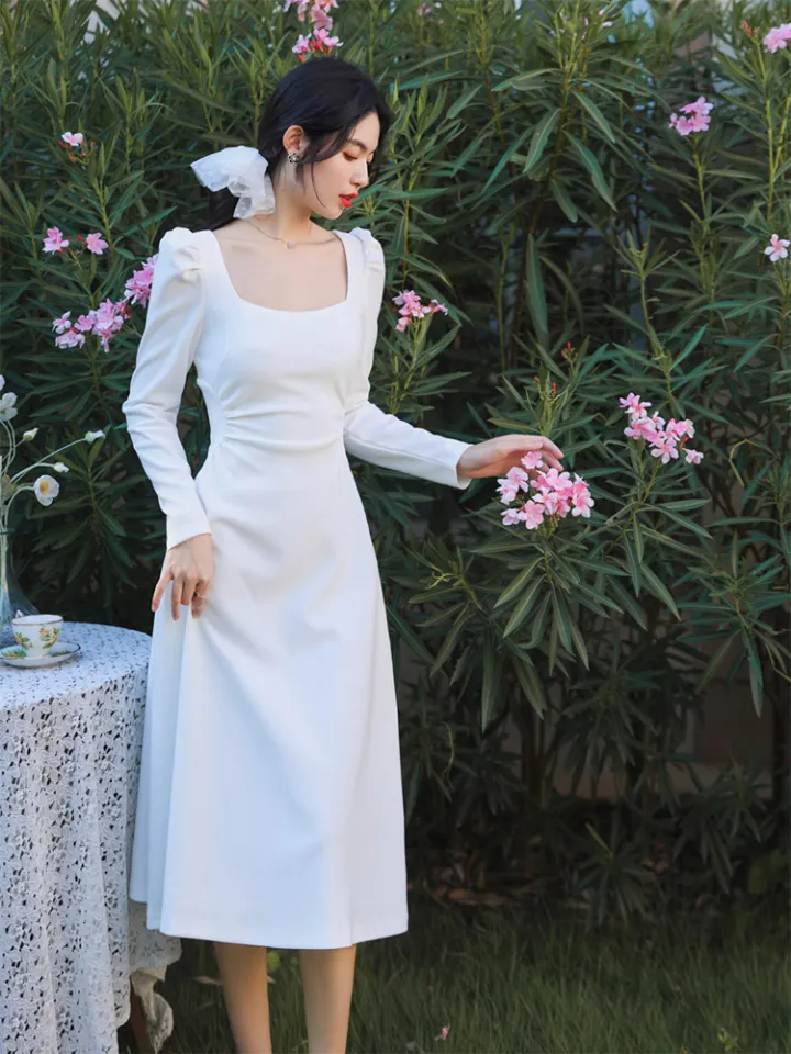 Knee Length White Dress For Women Casual Summer White Dress For