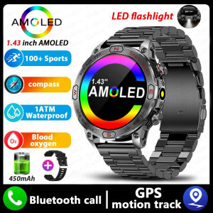 2025 New AMOLED Smart Watch Men Outdoor Military IP68 Waterproof Fitness Tracker Compass 1.43 inch Talking Smartwatch For Xiaomi