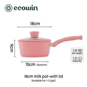 Ecowin Cookware Peach Series Pink Ceramic Non-stick Milk Pan Periuk susu Saucepan Suitable for All Stoves(Gas & Electric & Induction & Ceramic)