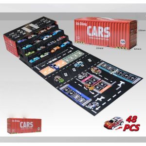 48/60 PCS Mini Container Storage Alloy Pull-back Race Car Race Track Toys Race Car Toy Set Kids Boy Gifts