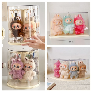 YUNAFIN Xoay Hộp trưng bày búp bê Labubu Trong suốt Có thể xếp chồng lên nhau Giá trưng bày Labubu  Màn hình toàn diện Hộp lưu trữ  dây chuyền Hộp sưu tầm búp bê mù