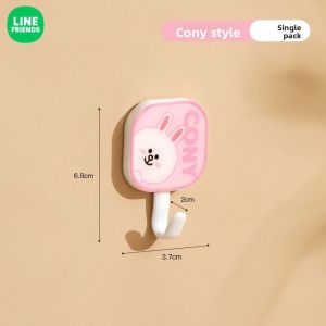 100% Authentic Line Friends Punch-Free Hooks Hangers Self Adhesive Hooks Rotating Waterproof Seamless Strong Sticker Holder Wall Door Storage Hanging Hook Kitchen Bathroom Organizer BROWN CONY LFB136/LFB313