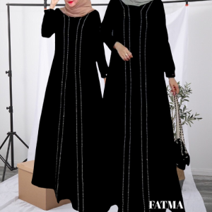Abaya Fatma Motif Blink Permata Bahan Jetblack Busui S M L XL XXL / Gamis Syari / Jubah Hitam / Terlaris