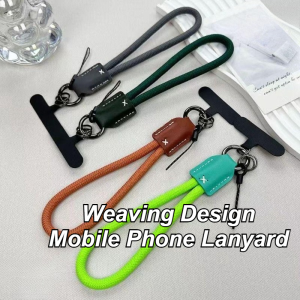 Braided Rope Phone Chain Nylon Women Fashion Phone Clip Lanyard Pu Leather Head Phone Strap