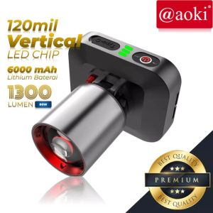 AOKI Senter Kepala Cahaya Maksimal Plus RechargePro USB-C 80W 1300lumen 1500lumen Penyebaran Zoom  3695K 3695P