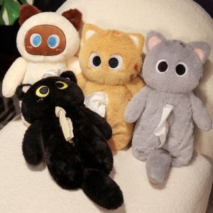 YIDIA โพลีเอสเตอร์ กล่องทิชชู่ของเล่นรูปแมวทำจากผ้ากำมะหยี่ แมวแมวแมว ตุ๊กตาผ้าพลัฌ กล่องใส่ผ้าเช็ดหน้ากระดาษสำหรับแมว ถุงกระดาษสำหรับรถยนต์ ใช้ซ้ำได้ ที่ใส่ผ้าเช็ดปากรูปแมวหรูหรา ของตกแต่งบ้าน