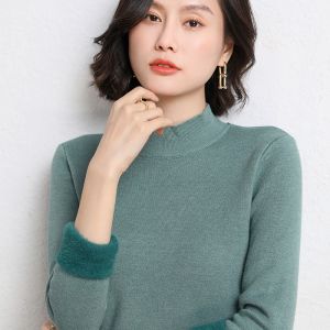 Fall Winter Womens Mock Neck Long Sleeve Cable Knit Sweaters Thick Sherpa Lined Fleece Fuzzy Inner Warm Solid Pullover Fluffy Sweater Tops㏇X0412