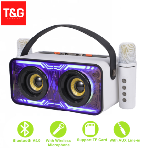 SK-2063 RGB Portable Karaoke with Handle Bluetooth HiFi Bass Sound Speaker Multi Function with Dual Wireless Microphone