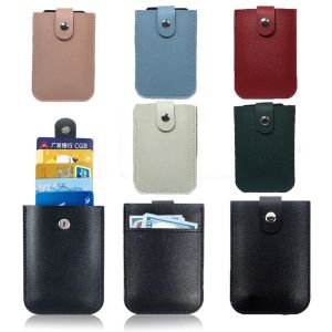 CRNGW Portable ID Card Cover Solid Color Multi-position Card Access Control PU Leather Draw Card Holder Small Purse Wallets Pulling Card Holder Men Card Cover Women Card Case