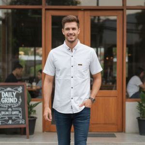 Kemeja Polos Pria Lengan Pendek Casual Kemeja Formal Basic Distro Kerah Nyaman Bahan Katun