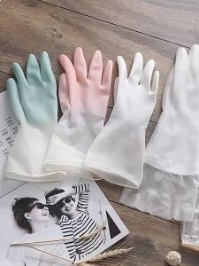 Sarung Tangan Pencuci Pinggan Wanita Kalis Air Getah Tambah Bulu Menebal Dapur Tahan Lama Baju Dobi Getah Musim Sejuk Rumah Tangga