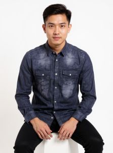 Shirt Denim Men’s Long Sleeve Denim Shirt – Casual Slim Fit Button Down Top Long sleeves