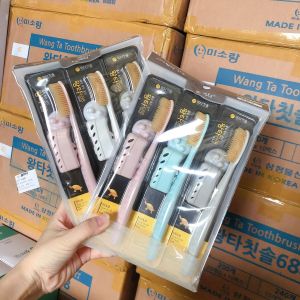 Korean toothbrush king hit 688 toothbrushes 3 pcs household family pack adult couple travel adult gold and silver charcoal