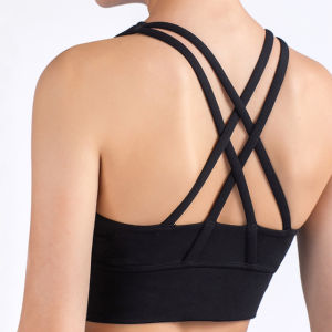 High Quality Fabric Nylon Spandex Yoga Bra Top with Braid Back Design Fitness Beauty Gathering Shockproof Running Workout Fitness Sports Bra Comfy Wireless Padded WX1249