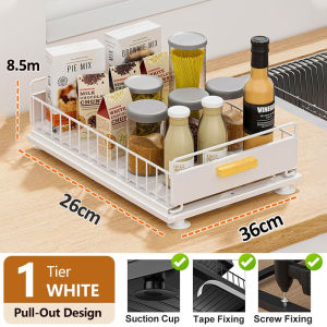 SJorage Pull Out Under Sink Basket Adjustable Kitchen Storage Shelf with Drawer Cabinet Organizer Sturdy Rack