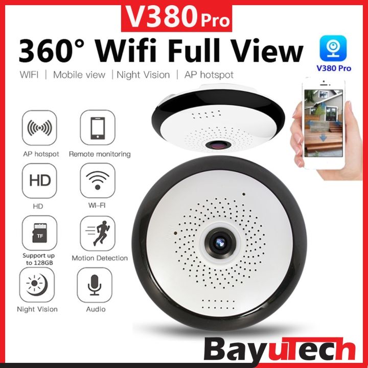 FISHEYE HD 1.3MP Wireless 180/360 Degree Panoramic Camera IR Night Vision P2P , V380 Pro Apps