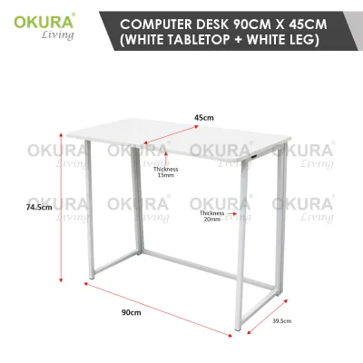 OKURA Foldable Computer Desk with Shelf Study Desk Meja Lipat Writing Desk Portable study table Meja Komputer Serbaguna
