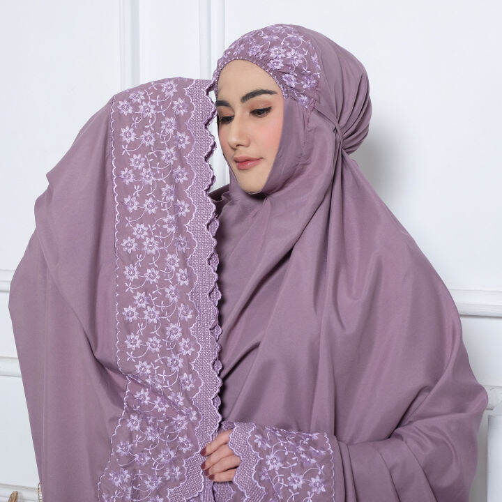 Mukena Dewasa Katun Bordir Renda Bunga Jumbo Free Tas Lazada Indonesia