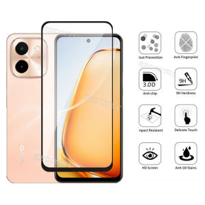 For 2 in 1 VIVO Y28 4G Screen Protector + Protector Full Glue Full Cover VIVOY28 VIVO Y 28 Y28 Tempered Glass 2in1 Film Protection With Camera Flim Protection