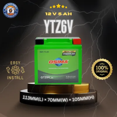OSIMA GTZ6V Sealed Motorcycle Battery | 12V Dry Cell | YTZ6 GTZ6 | RSX150 RS150 VARIO NMAX NVX | Bateri Kering Motosikal