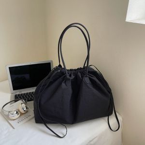 EIJINGY ความจุขนาดใหญ่ กระเป๋าโท้ตไนลอน ผ้าสีพื้น หลากหลาย กระเป๋าหูรูดขนาดใหญ่ ภาษาเกาหลี แบบสบายๆ กระเป๋าถือผู้หญิง คุณผู้หญิง