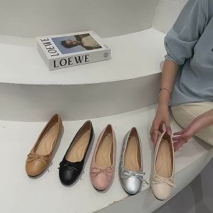 41-43 Big Size Bowtie flat shoes woman round toe crystal glitter slip on loafers soft bottom bow ballet flats ladies OL shoes
