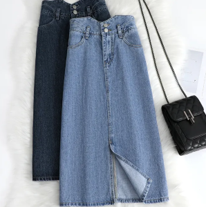 COCOEPPS Chân Váy Denim Cạp Cao Cạp Vừa Mới Mùa Hè 2022 GG