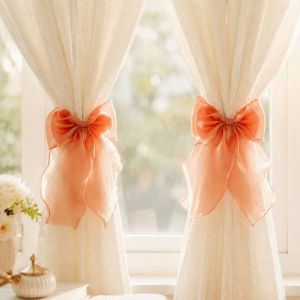 ZYJC 2PCS Non Drilled Bow Curtain Tie Home Decor Mesh Shiny Curtain Holders Cute Decorative Rope Curtain Clips Bedroom
