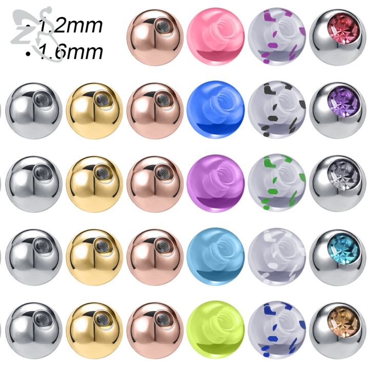 ZS 1 Set 1.2/1.6mm Colorful Stainless Steel Acrylic Ball High Polish