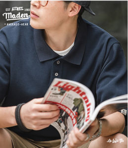 Maden brand tooling style gentleman 2024 new adult men Japanese retro loose pique air cotton polo shirt summer non-iron lapel male mature simple business short-sleeved T-shirt
