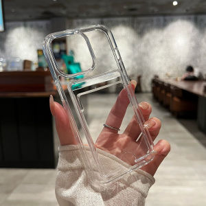 Fashion Card Holder Transparent Case for iPhone 16 15 17 Pro Max Air 14 Plus 11 12 13 16e Xs Wallet Soft Shockproof Clear Cover