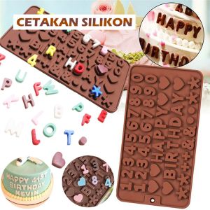 DADIDU Cetakan Coklat Huruf Cetakan Coklat Angka Cetakan Coklat - Cetakan Coklat Es Batu Jelly Angka + Huruf Set Silicone Food Grade - Happy Birthday Cetakan Coklat Bahan Cetakan Silikon Cetakan Sillicone