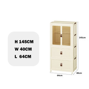 LaMoison Large Capacity Multipurpose Stackable Wardrobe Cabinet Storage Double Door with Wheels Rak Baju - SCH02