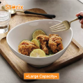 Storix Ceramic Ingot Shape Large Deep Soup Bowl Noodle Bowl Salad Bowl White Thick Porcelain Serving Bowl. 