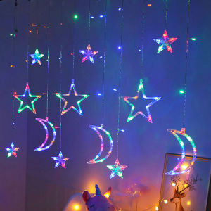 Moon Star 120 LED Christmas Birthday Room Decoration Lights Fairy Strings Curtain Decor Lighting