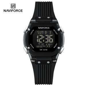 NAVIFORCE Original Fashion Digital Women Watch Alarm Calendar Date LCD Display Sports Chronograph Luminous Display Silicone Strap 50m Waterproof Outdoor Casual Ladies Girl Watch Gift NF6114