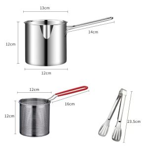 1200ML Deep Frying Pot 304 Stainless Steel Kitchen Fryer with Strainer Tempura Fryer Pan Chicken Fried Chicken Cooking