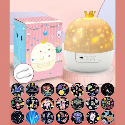 หมุนได้โปรเจคเตอร์ท้องฟ้าเต็มไปด้วยดวงดาว พร้อมกล่องดนตรี นําห้องนอนไฟกลางคืน ฉายท้องฟ้าเต็มไปด้วยดวงดาวผล โรแมนติกแฟนตาซีโคมไฟโดยรอบ ไฟเพดานหมุนสําหรับตกแต่งบ้าน