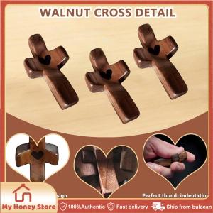 5Pcs Cross My Heart Encouragement Gift Handheld Wooden Cross With Epoxy Heart Portable Pocket Holding Cross Emotional Support Stress Relief Christian Prayer Religious Souvenir Gift