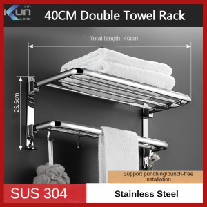 XinKunlong Double Folding Towel Rack Home Bathroom Shelf Kitchen Shelf Towel Shelf