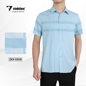 (Freeship) Áo Sơ Mi Tay Ngắn Sọc Caro Vĩnh Tiến Dáng Trẻ Vạt Ngang Tailor Fit Vải Bamboo Spandex 430
