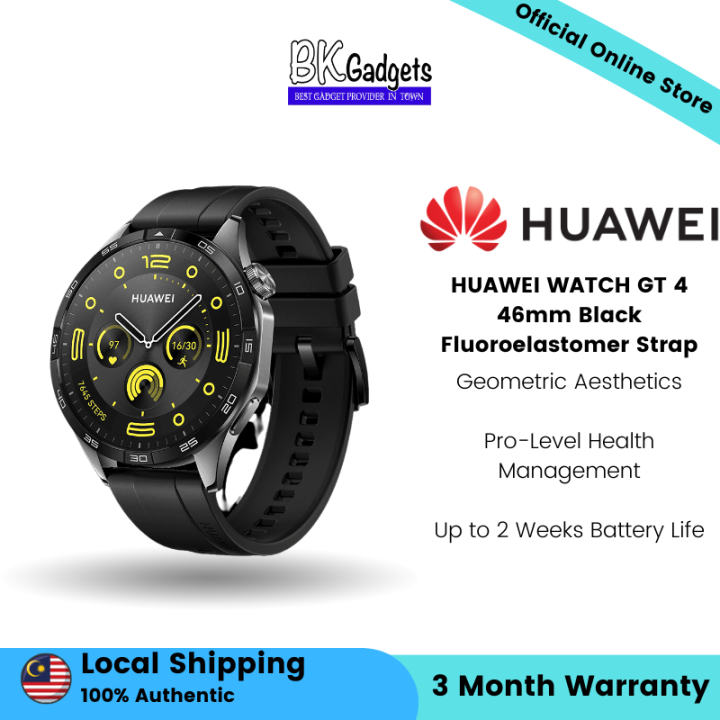 HUAWEI WATCH GT 4 Black Fluoroelastomer Strap - 46mm AMOLED Smartwatch ...