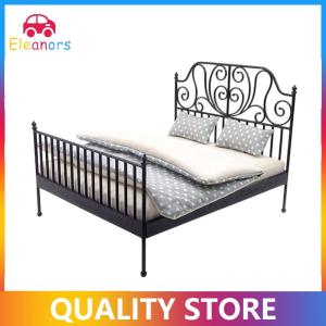 [Eleanor] 1 12 Dollhouse mô phỏng giường Châu Âu với nệm gối Quilt búp bê nhà sắt nghệ thuật giường đôi phòng ngủ đồ nội thất trang trí đồ chơi