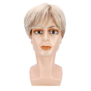 SUTONGXUE Tóc vàng Tóc giả nam thời trang Cosplay Tóc giả Tóc vàng ngắn Đầu đầy đủ Đẹp trai Tóc giả tổng hợp thẳng nhiều lớp Tiệc hóa trang
